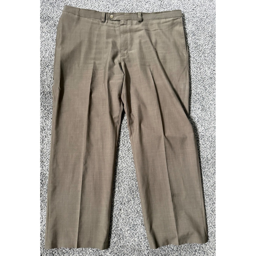 Haggar Mens Flat Front Dress Pants Brown Repreve 44x30 Straight Leg Trousers